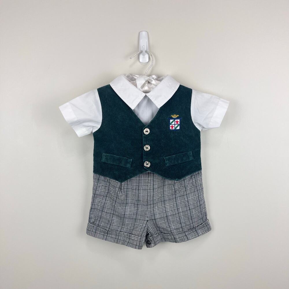 Vintage Boys Vest Set Suit Romper 12 Months